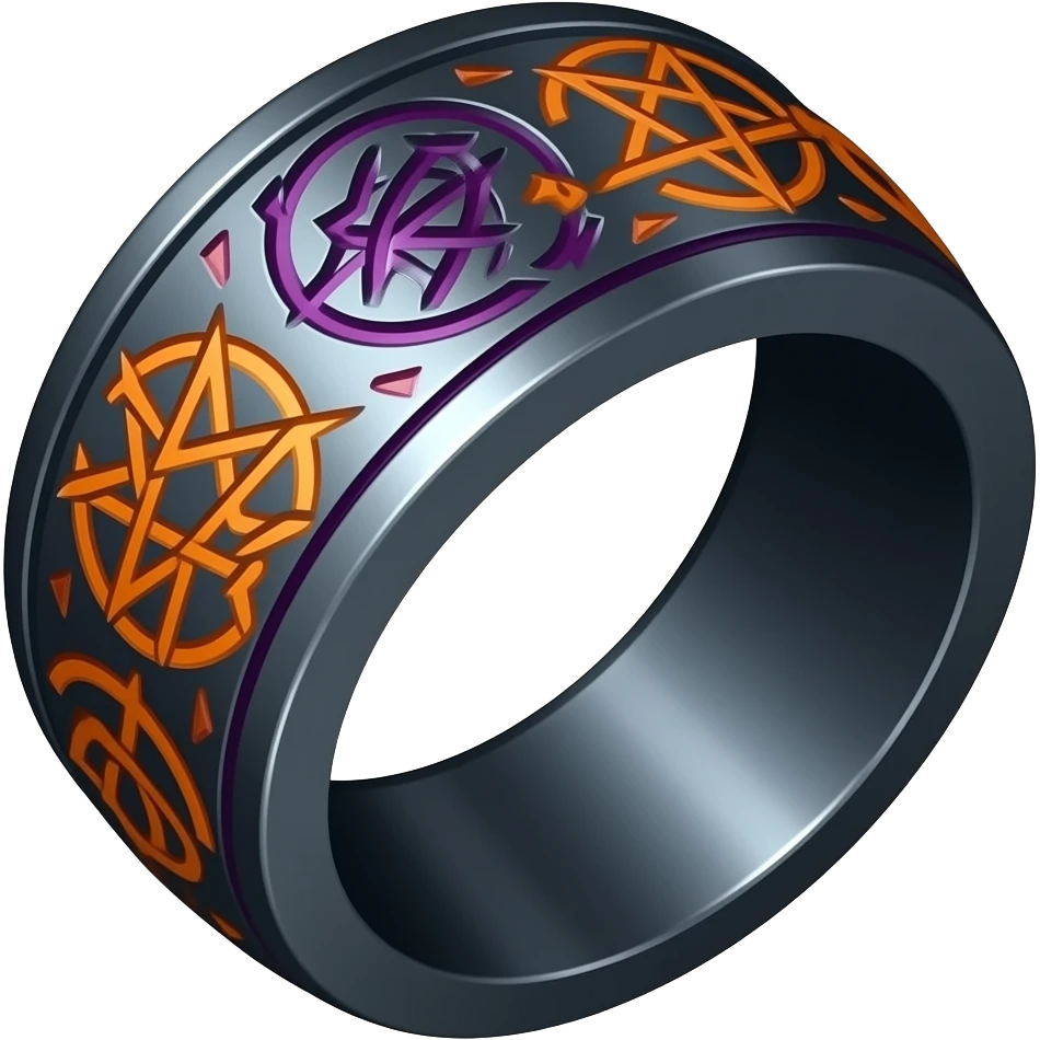 Umbra pontifex, a role that represents leadership and power. I need a ring that represents dark magic, using orange and purple as a color scheme. I wan embossed details to represent mysterious occultism emoji