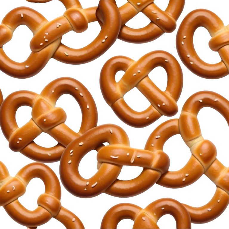 Cinematic Realistic Pretzels Dish Emoji, featuring freshly baked, twisted pretzels with a glossy, salted crust rendered with detailed textures and warm, appetizing lighting. emoji