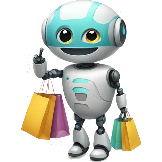 Cute round robot with a shopping bag emoji