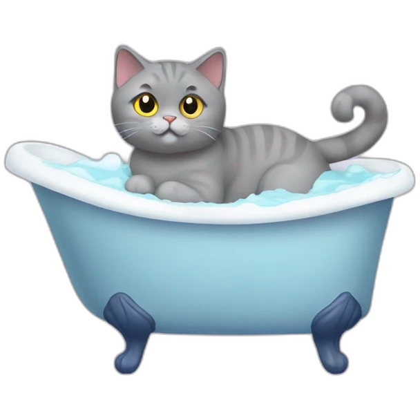 A British shorthair cat taking a bathtub emoji