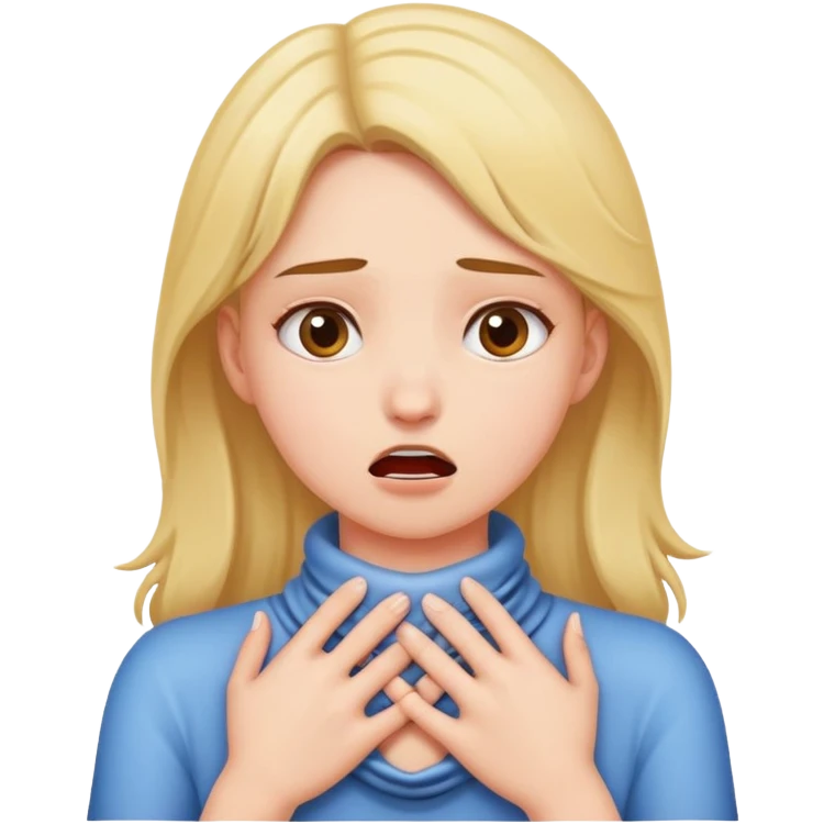 Girl that is mad putting her hands around her neck. Choking herself out emoji