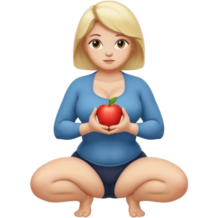 curvy blonde woman, safe for work, kneeling in a squat, arms crossed over chest, apple emoji style emoji
