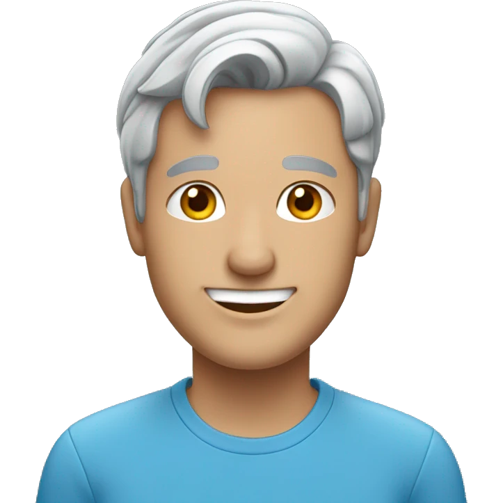 smiling man in blue shirt with touch of grey hair emoji