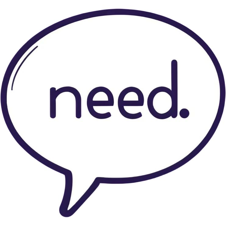 Purple Speech bubble saying "NEED" emoji