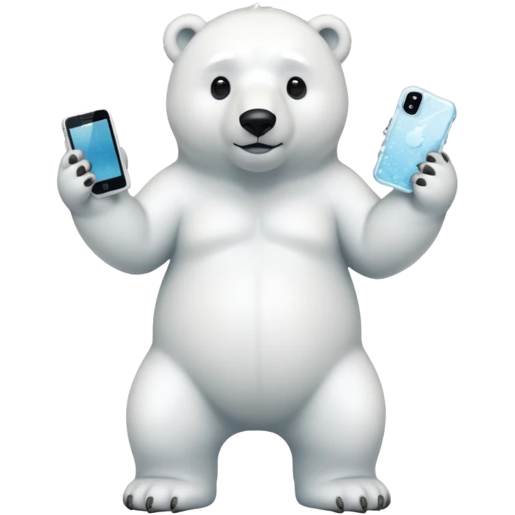 Serious Polar Bear standing full body with iphone in hand  emoji