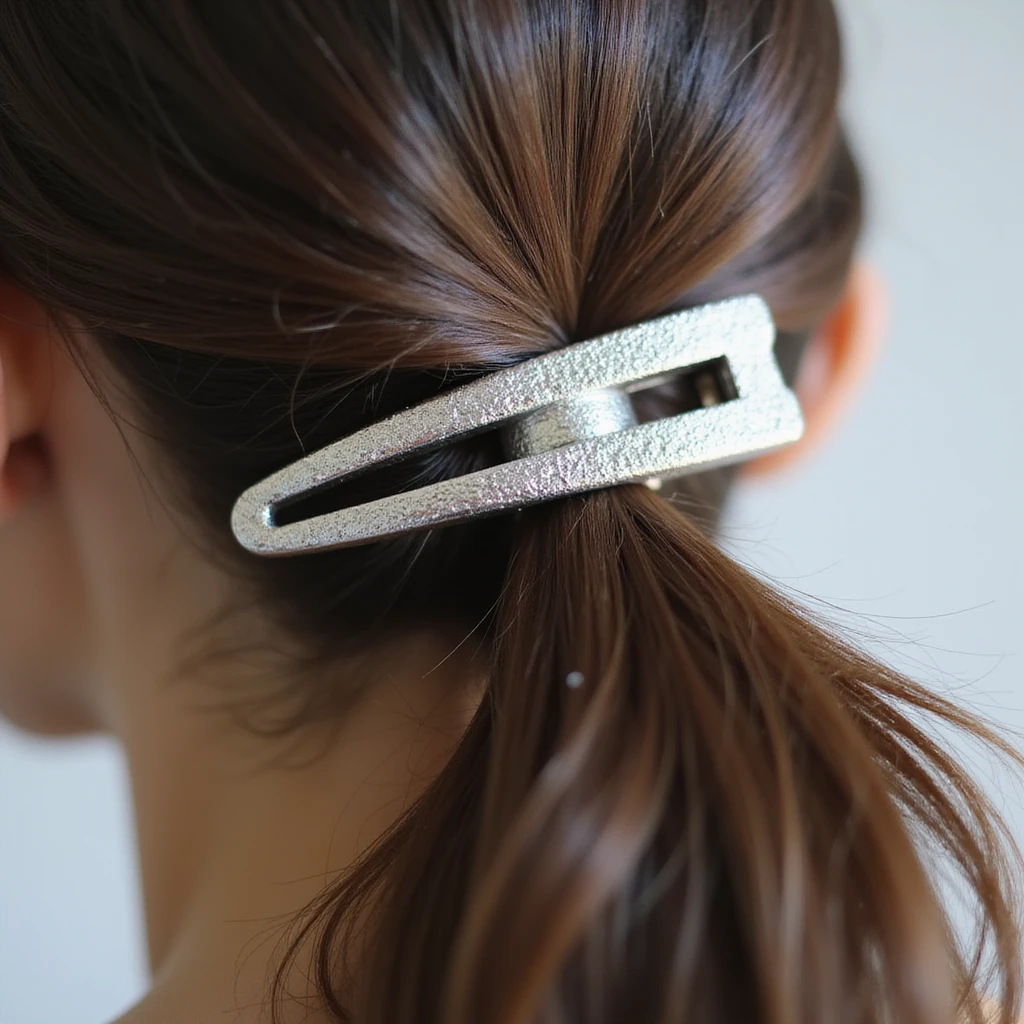 realistic hairclip, silver metal, high detail, photorealistic style emoji