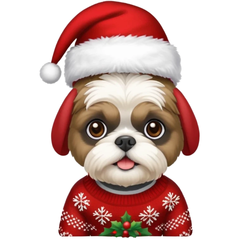 Small all OVER dark grey faced shih tzu christmas sweater hat emoji