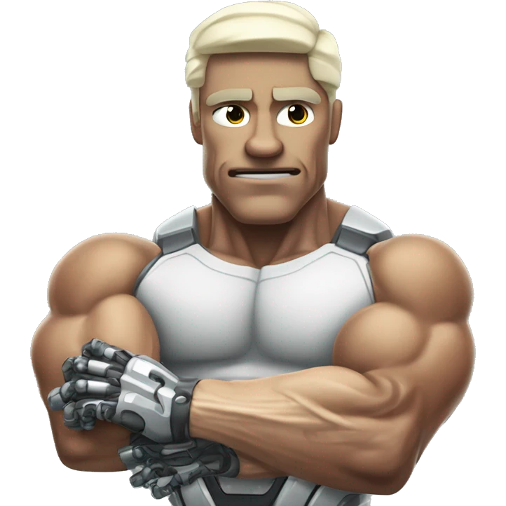 Flexing cyborg bicep and forearm with circuits and shocks emoji