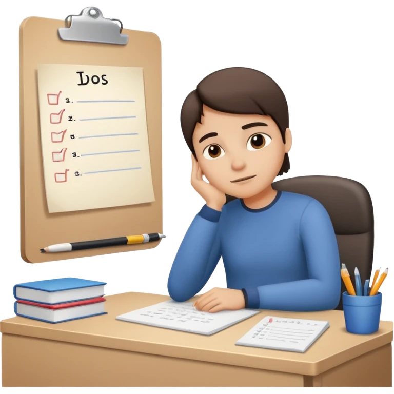 A person daydreaming at their desk, with a to-do list in front of them emoji