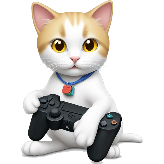 white cat playing playstation emoji