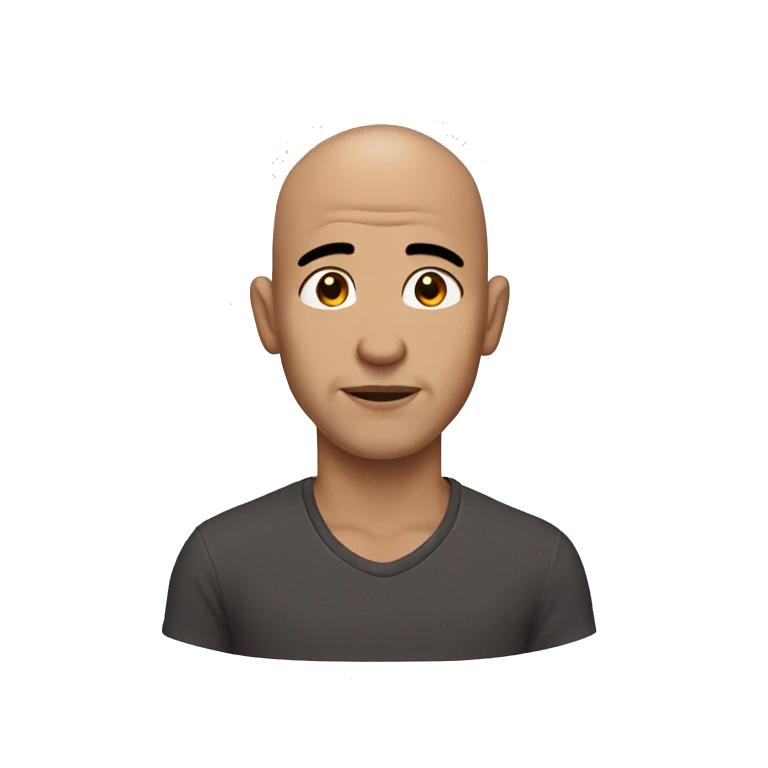 man without hair, brown eyebrows, brown eyes, no beard emoji