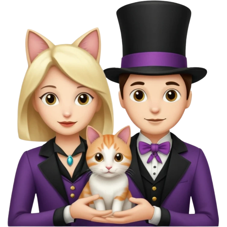 magician couple and their pet cat emoji