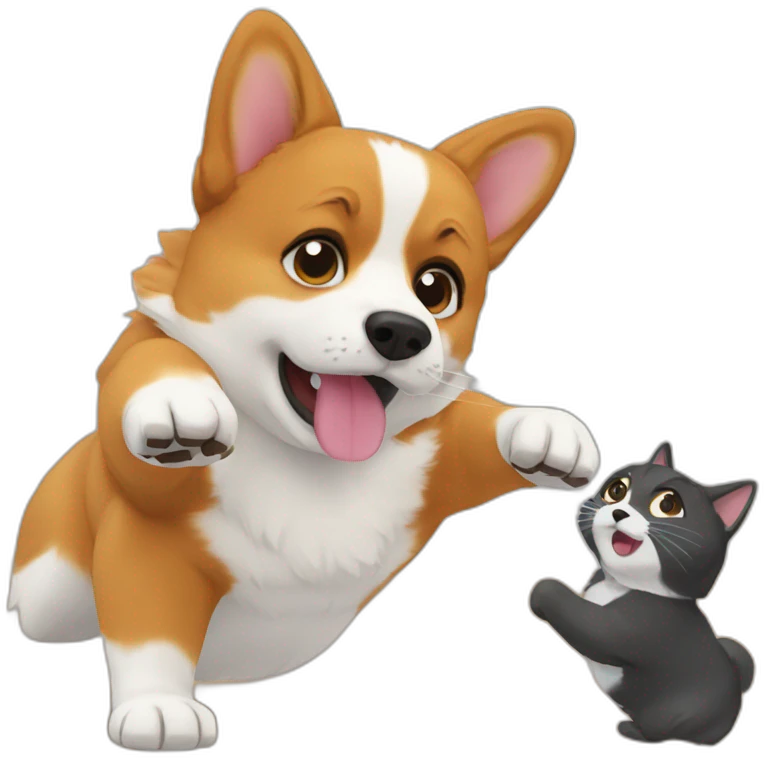 corgi fight with cat emoji