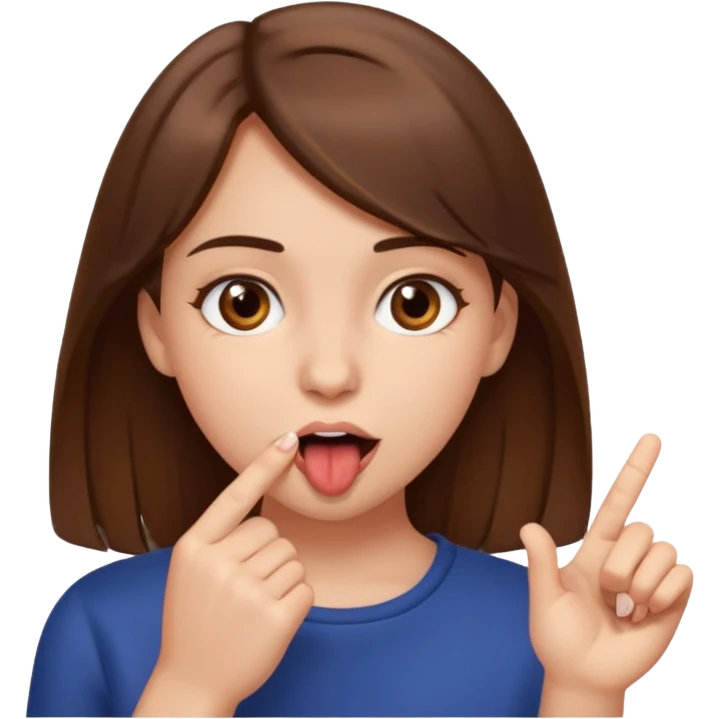 Fais moi une fille brune avec les yeux marrons, qui ce mort un doigt avec un regard coquin. emoji
