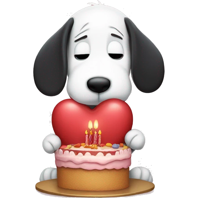 Snoopy eating a heart-shaped birthday cake  emoji