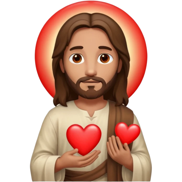 jesus holding a glowing heart emoji. make his eyes brown, and make him look safe. emoji