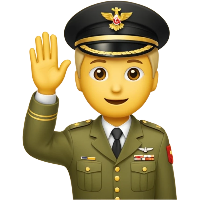 Eine salutierenden Emoji (Hautfarbe: gelb ) in Armee Klamotten männlich; salutierend mit der rechten Hand und auf der Höhe der Stirn  emoji