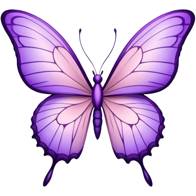 a stunningly detailed butterfly with lilac and purple wings. The wings should display a harmonious blend of swirling and geometric designs, giving them a mystical and artistic feel. The butterfly should have a graceful, elongated body with a subtle metallic sheen, enhancing its enchanting presence. lavender blush  emoji