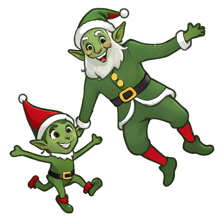 an elf doing a cartwheel in front of santa  emoji