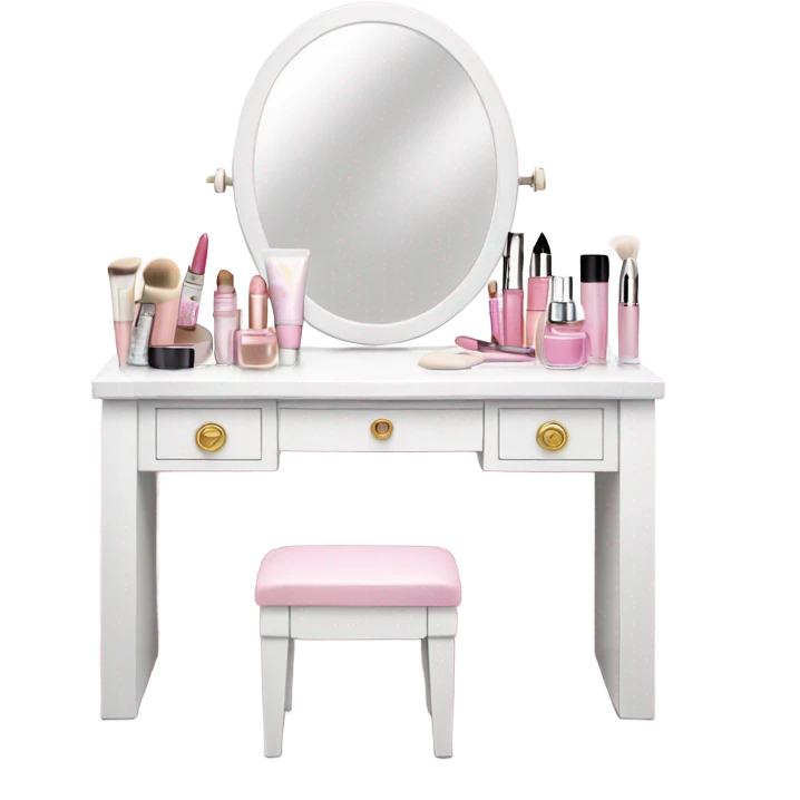 White Makeup vanity with light pink makeup emoji