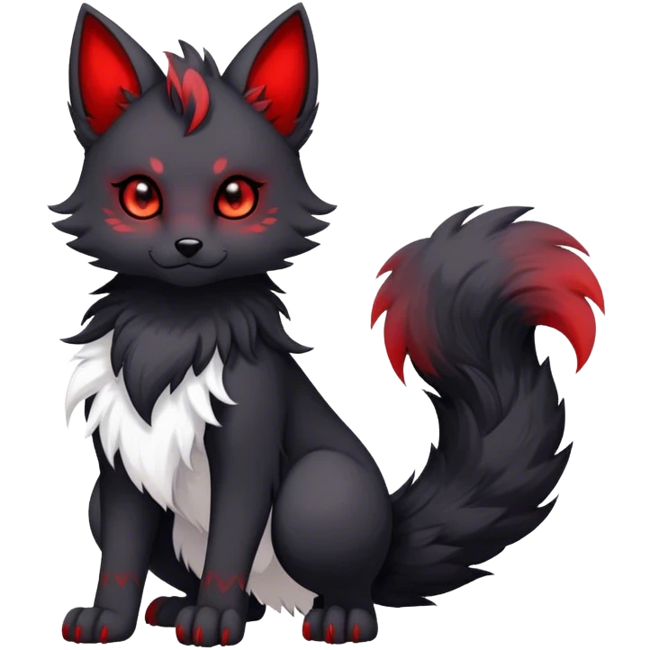Kawaii dark edgy black and red fantasy ethereal anthro fursona Fakemon with tufted tail  emoji