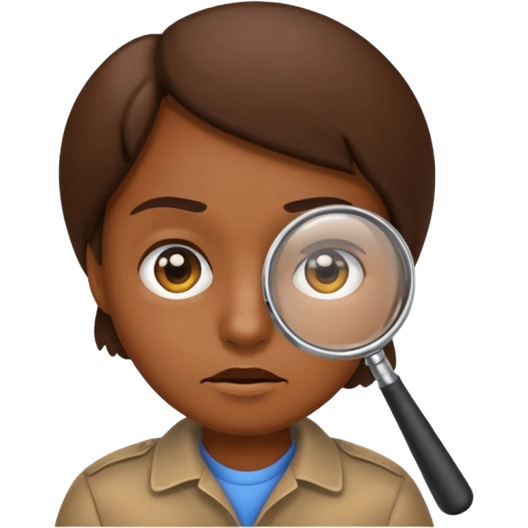 emoji with magnifying glass and black background with serious face brown face emoji