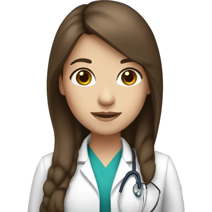 Doctor, female, long brown straight hair, brown eyes, white skin emoji