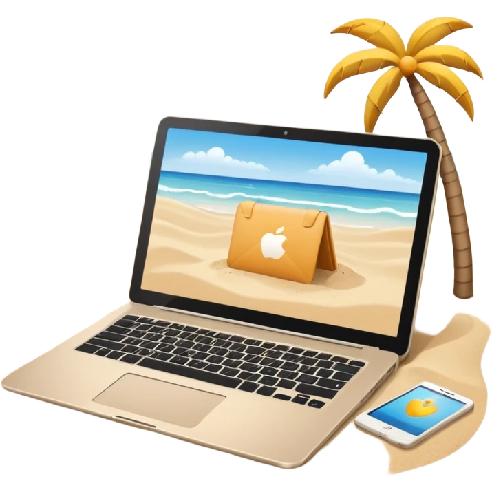  An open laptop on the beach. emoji