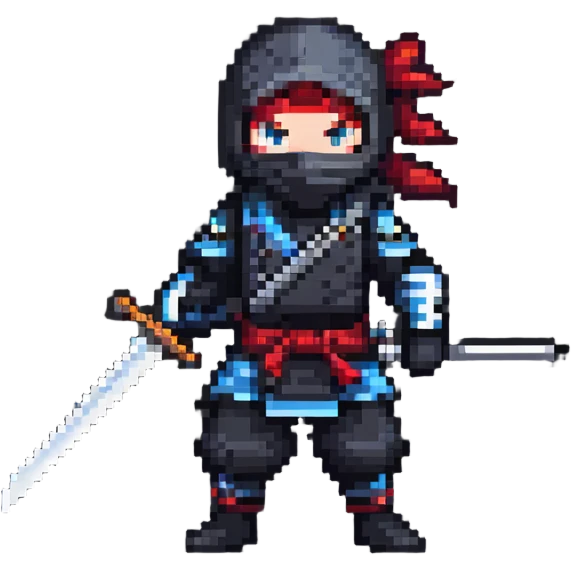Pixel art anime ninja character with sword emoji