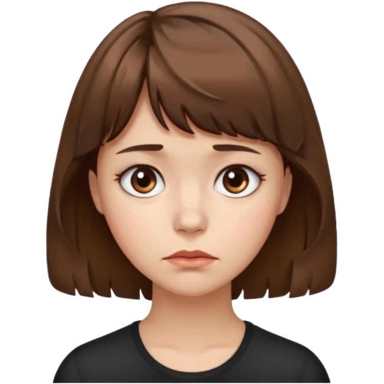 quero que você cria uma mulher, o rosto dela. nela, ela tem cabelo curto e ondulado, tem franja e ela tem semblante triste emoji