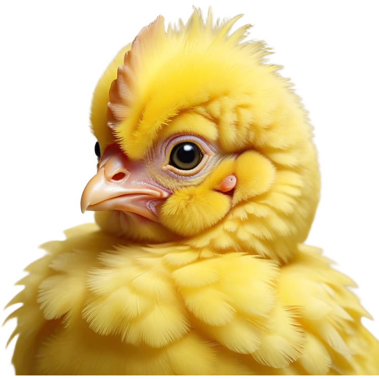 Cinematic Noble Yellow Baby Chicken Portrait Emoji, Poised and regal, with a tiny, fluffy build and a vibrant, well-groomed bright yellow downy coat, deep-set soulful beady eyes, Simplified yet sharp and sophisticated features, highly detailed, glowing with a soft, dignified glow, high shine, intelligent and charming, stylized with an air of youthful elegance, focused and attentive, soft glowing outline, capturing the essence of a watchful and confident little chick, so majestic it feels as though it could peep out of the screen with effortless authority! emoji