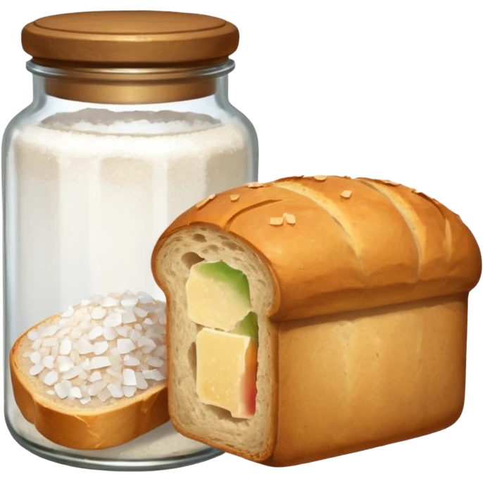 a one victorian bottle of salt and a loaf of bread emoji