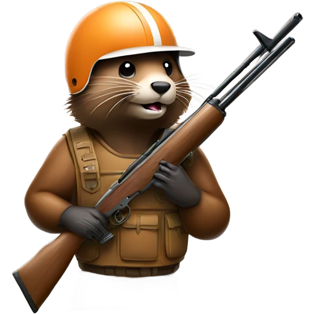 Beaver in football pads with hunting rifle emoji