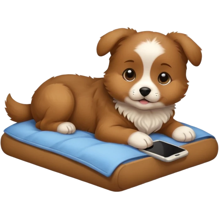  puppy in bed with phone emoji