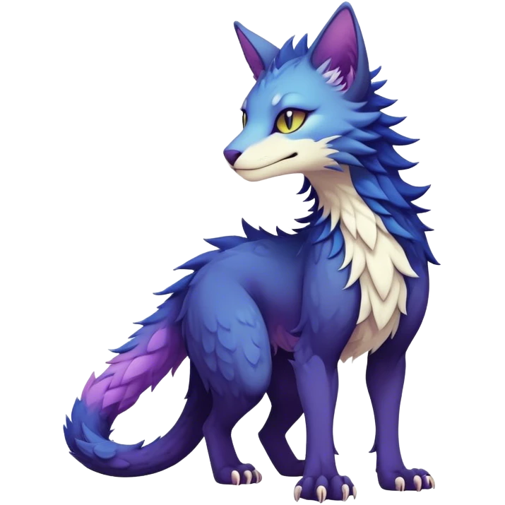 Kawaii dark colorful edgy fantasy ethereal feline-vernid-sergal-fursona animal creature with a tufted tail full body emoji