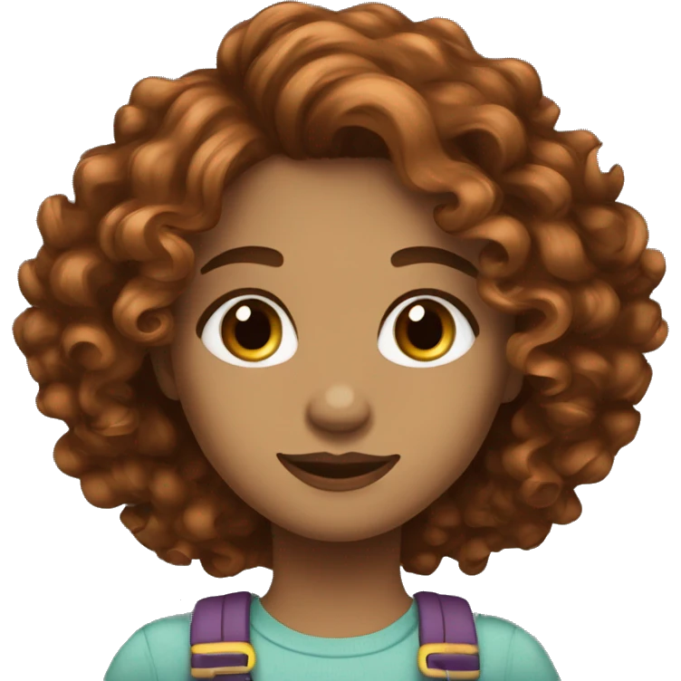 Girl with type 3B big curly copper brown hair, medium dark brown eyes, light skin, long hashes emoji