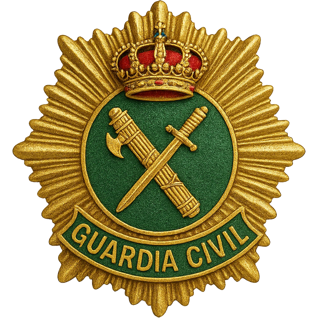 Guardia Civil badge, Spanish police emblem, gold and green, detailed, no background emoji