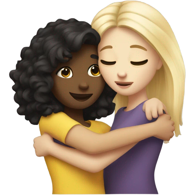 Realistic Dark hair girl hugs blonde best friend  emoji
