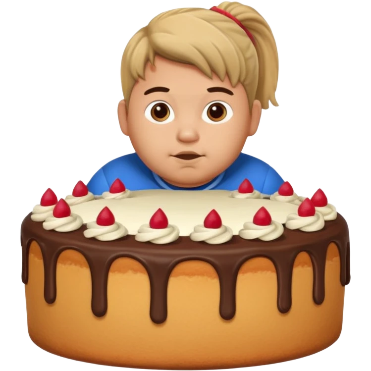 chubby mexican boy with pony tail coming out of giant cake emoji