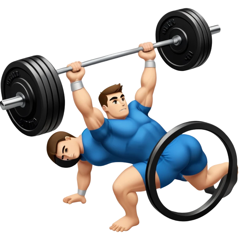 Powerlifting emblem featuring a stylized barbell with heavy weights, bold and strong font, dynamic lines, and muscular silhouette. Clean, modern, and impactful design, suitable for representing the strength and power of the sport. Transparent background. emoji