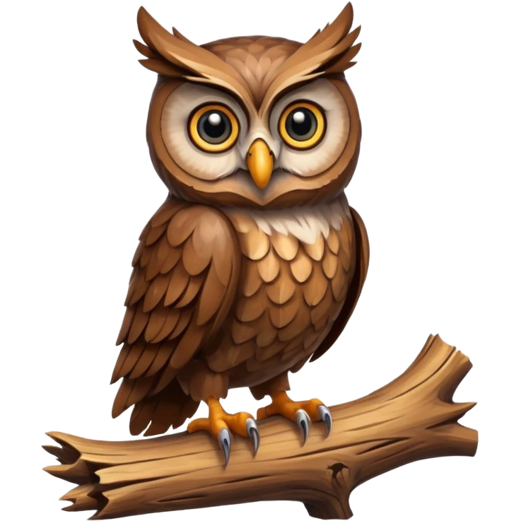 A majestic owl with wide eyes sitting silently on a stump. emoji