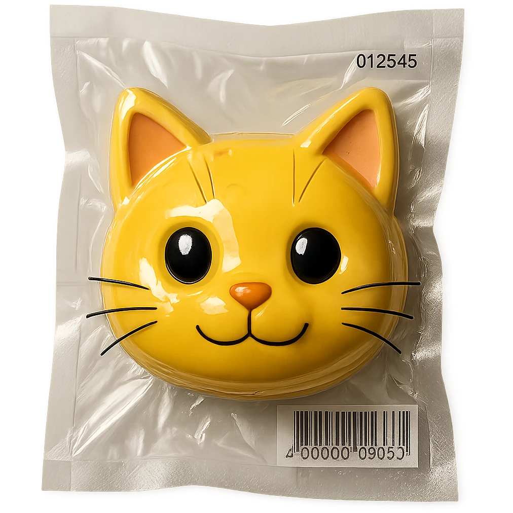 cute cat face with glossy reflections in vacuum-sealed style emoji