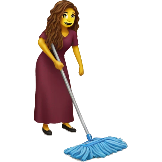 Beautiful burgundy long haired woman mopping the floor emoji