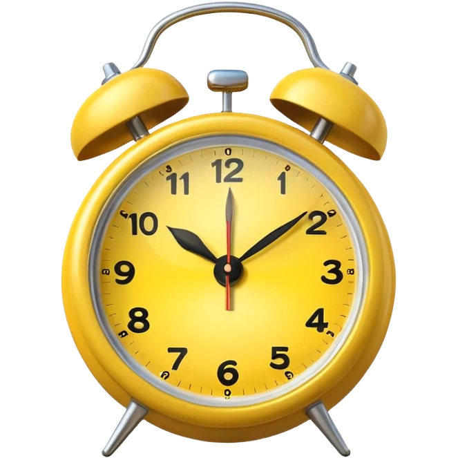 Generate a high-quality image of a generic yellow alarm clock with twin bells on top, classic shape, realistic color and shading, smooth gradient colors, no facial features, no brand marking


 emoji