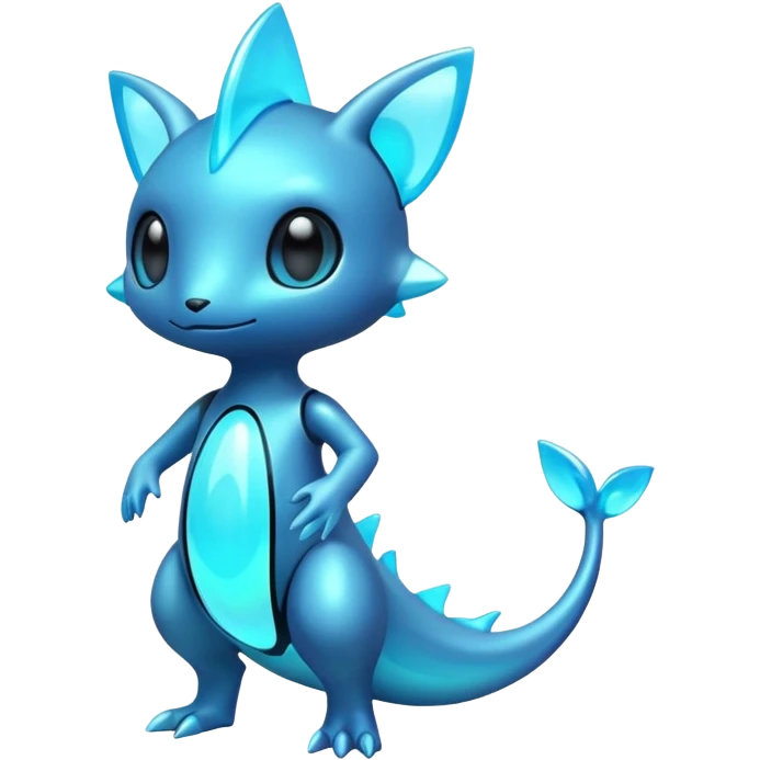 Shiny glowing bioluminescent fluorescent iridescent dark brightly neon shiny glossy alloy futuristic Amaura-Gible-Purloin-Pokémon (full body) emoji