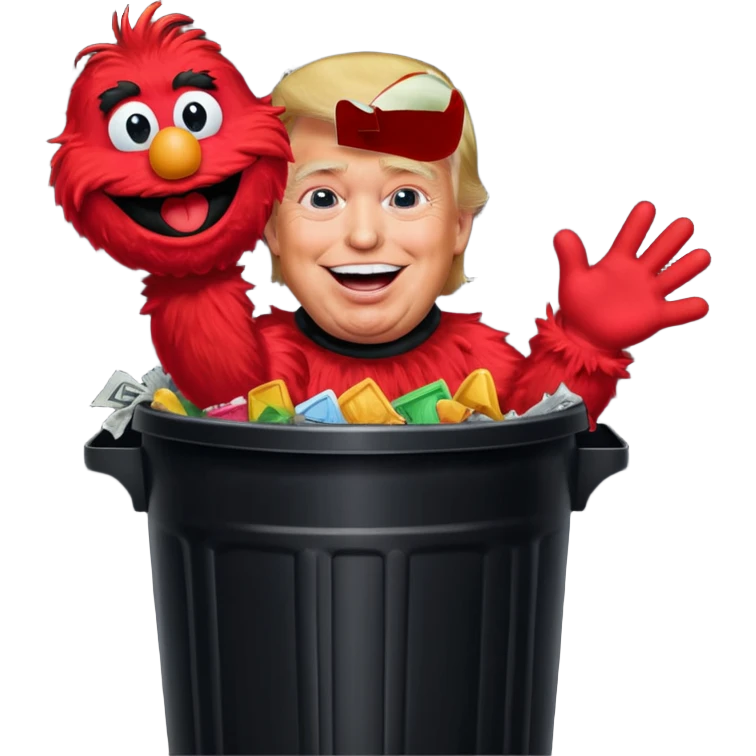 trump laughing while stuffing elmo in trash can emoji
