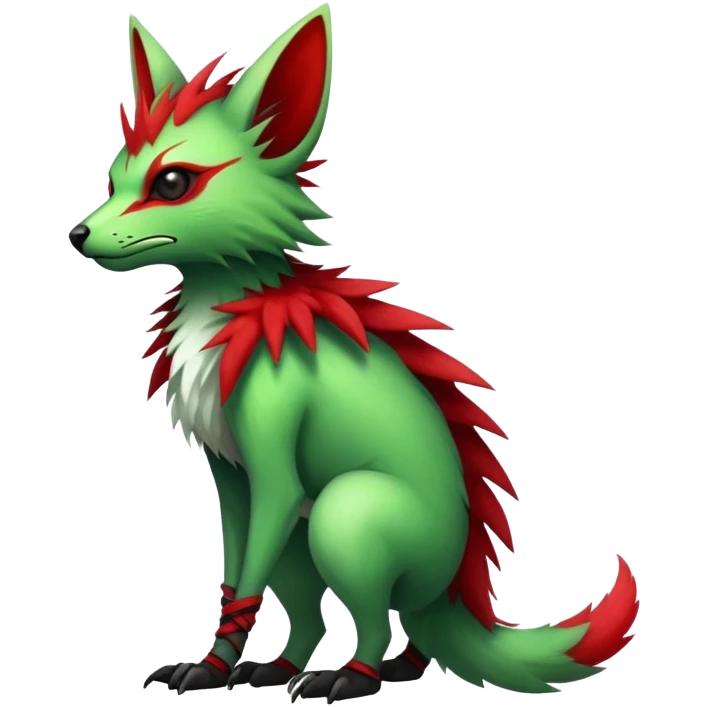 Cool Edgy Green Red ethereal badass punky Fionbri-Vernid-Trico-animal-creature full body emoji