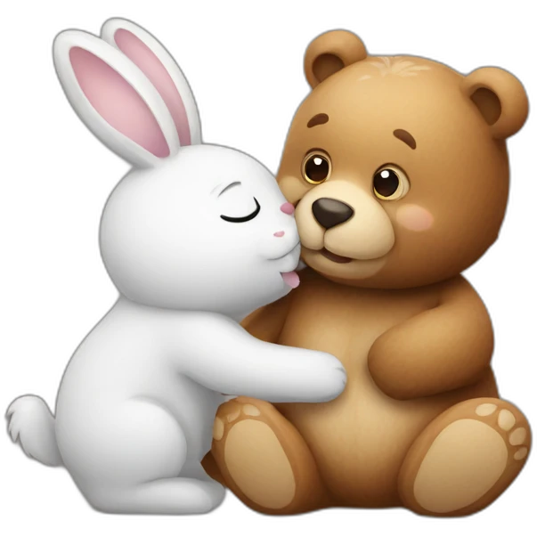 Bear and bunny kissing emoji