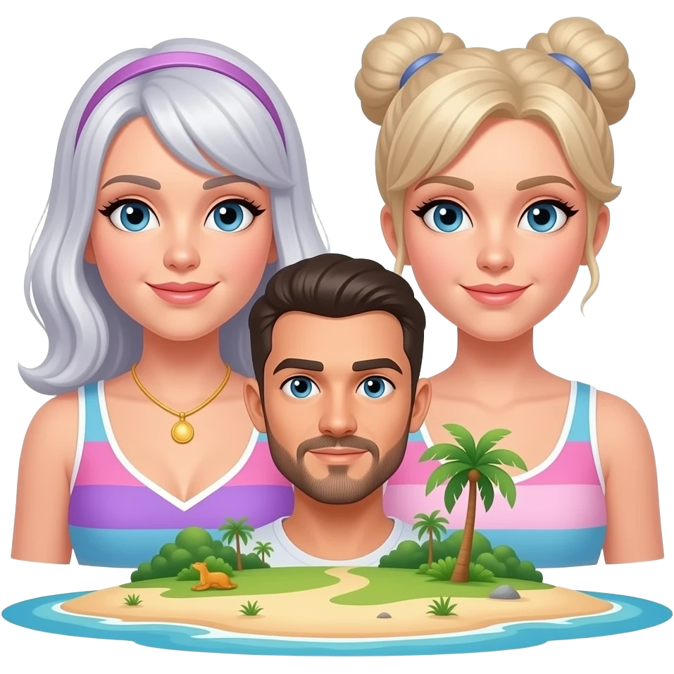 Two bisex women and 1 man on a deserted island emoji