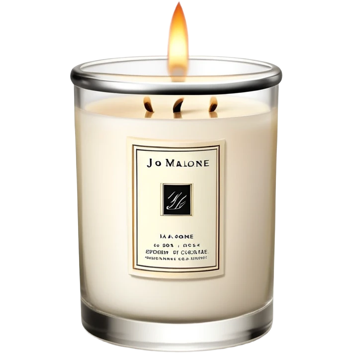 Elegant Jo Malone luxury candle in a clear glass jar with a simple label and a burning flame emoji